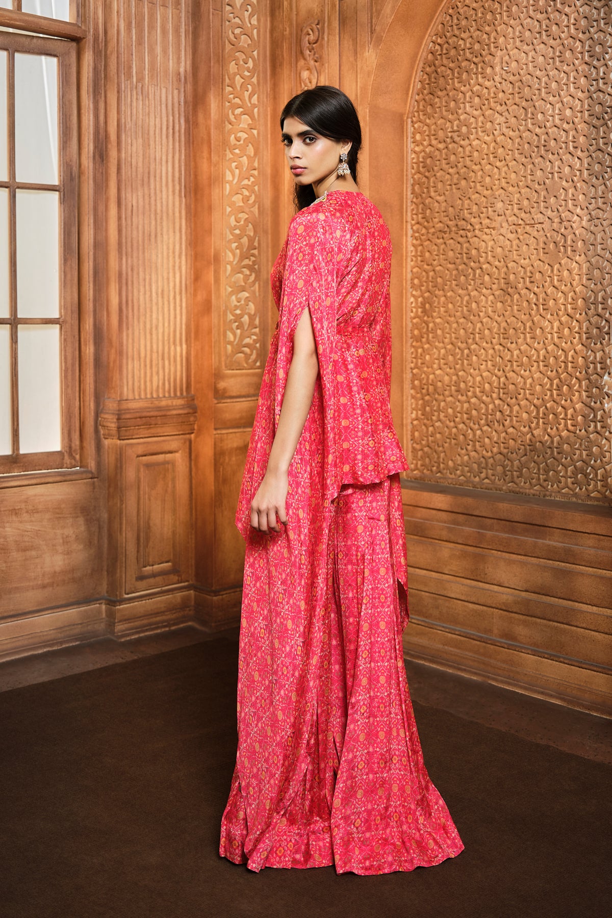 Vermillion Red Kaftan With Kali Sharara