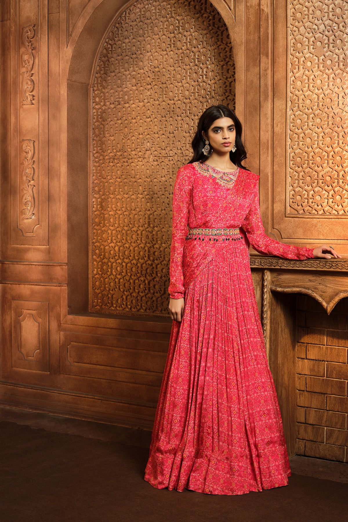 Vermillion Red Draped Anarkali