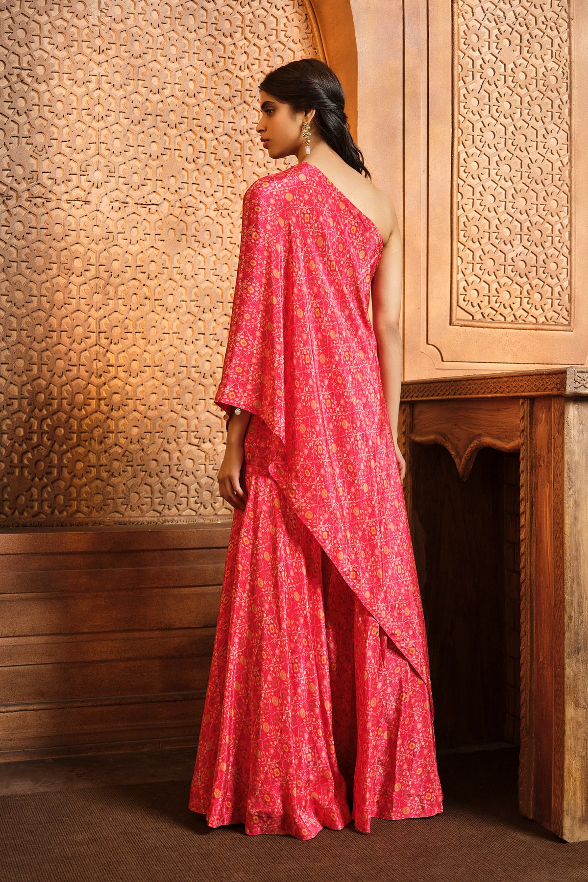 Vermillion Red One Shoulder Top With Sharara