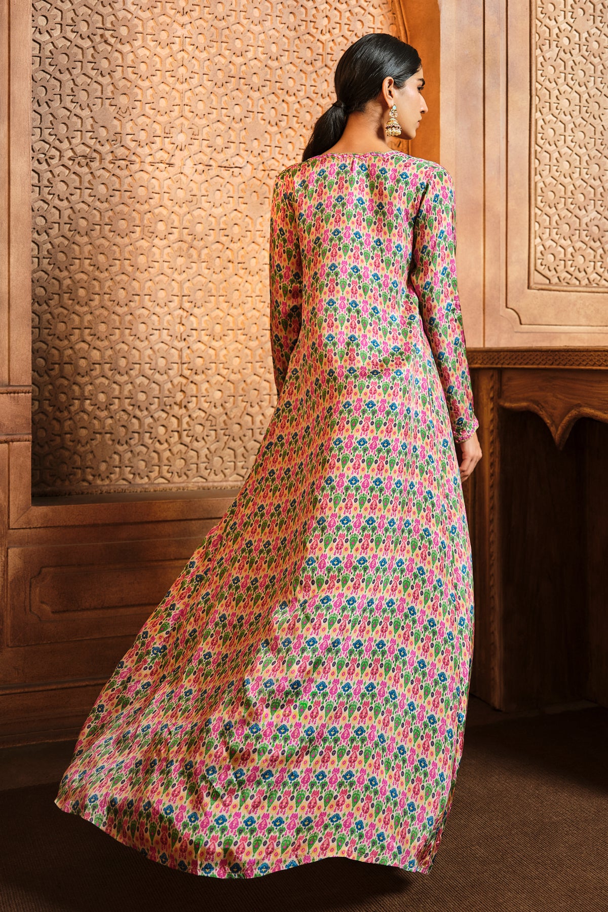 Ivory Ikkat Wrap Skirt Jacket Set
