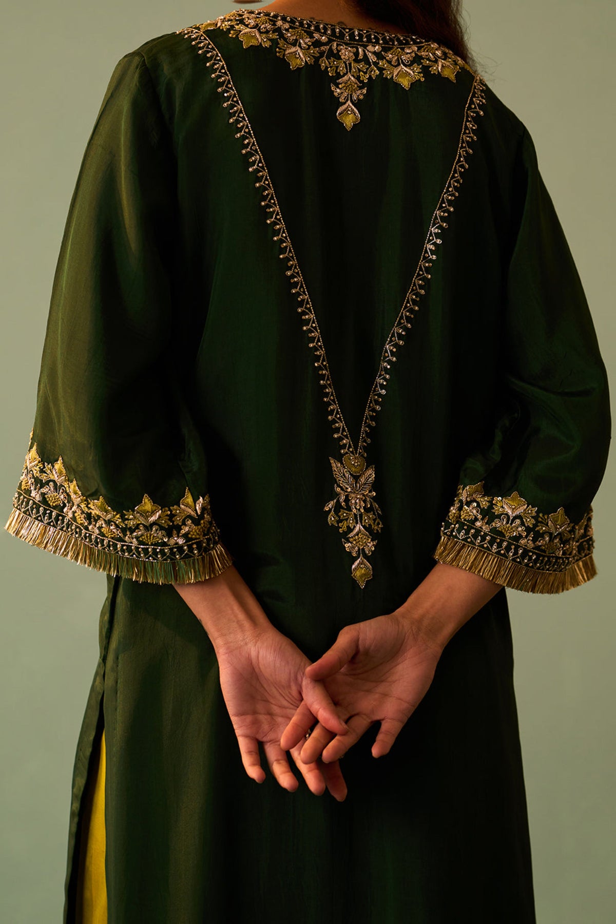 Green Silk Choga Set