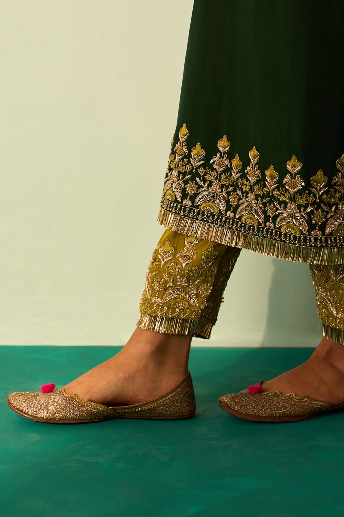 Green Silk Choga Set