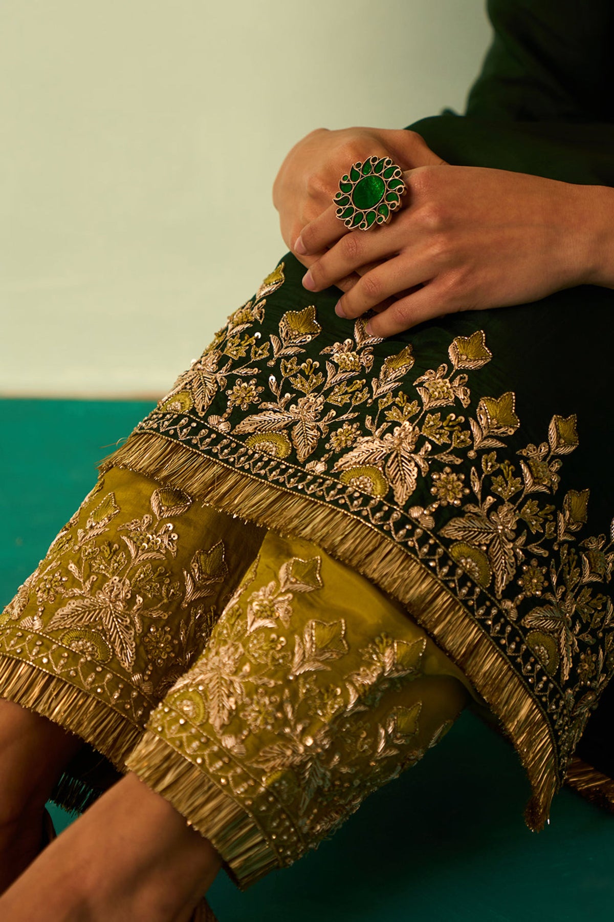 Green Silk Choga Set