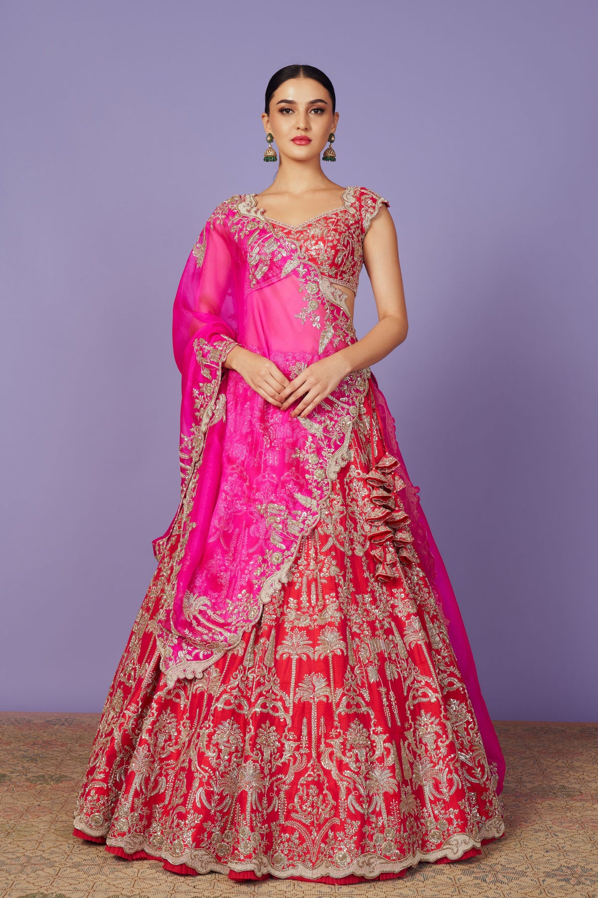 Gulzaar Cherry Red Lehenga Set