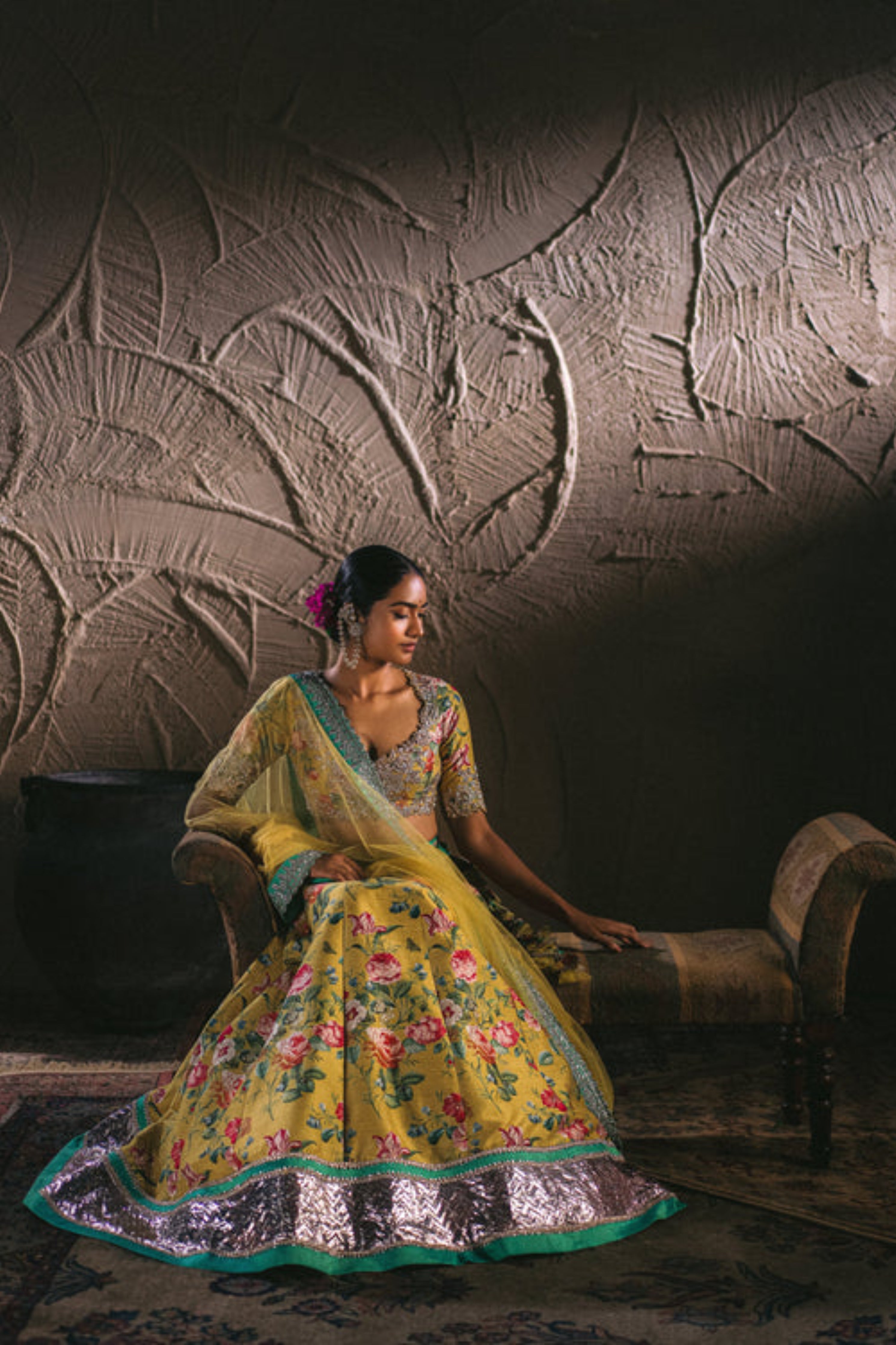 Sunset Yellow Embroidered Lehenga Set Design by Anushree Reddy at Pernia's  Pop Up Shop 2024