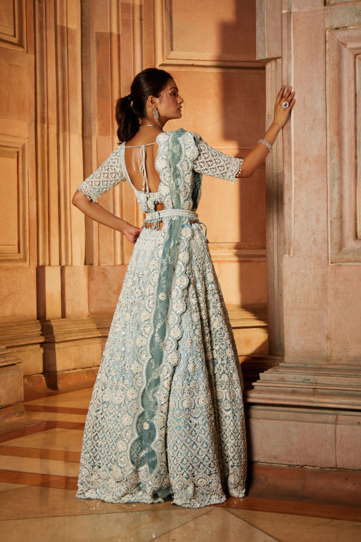 Aqua Ombrey Tulle Lehenga Set