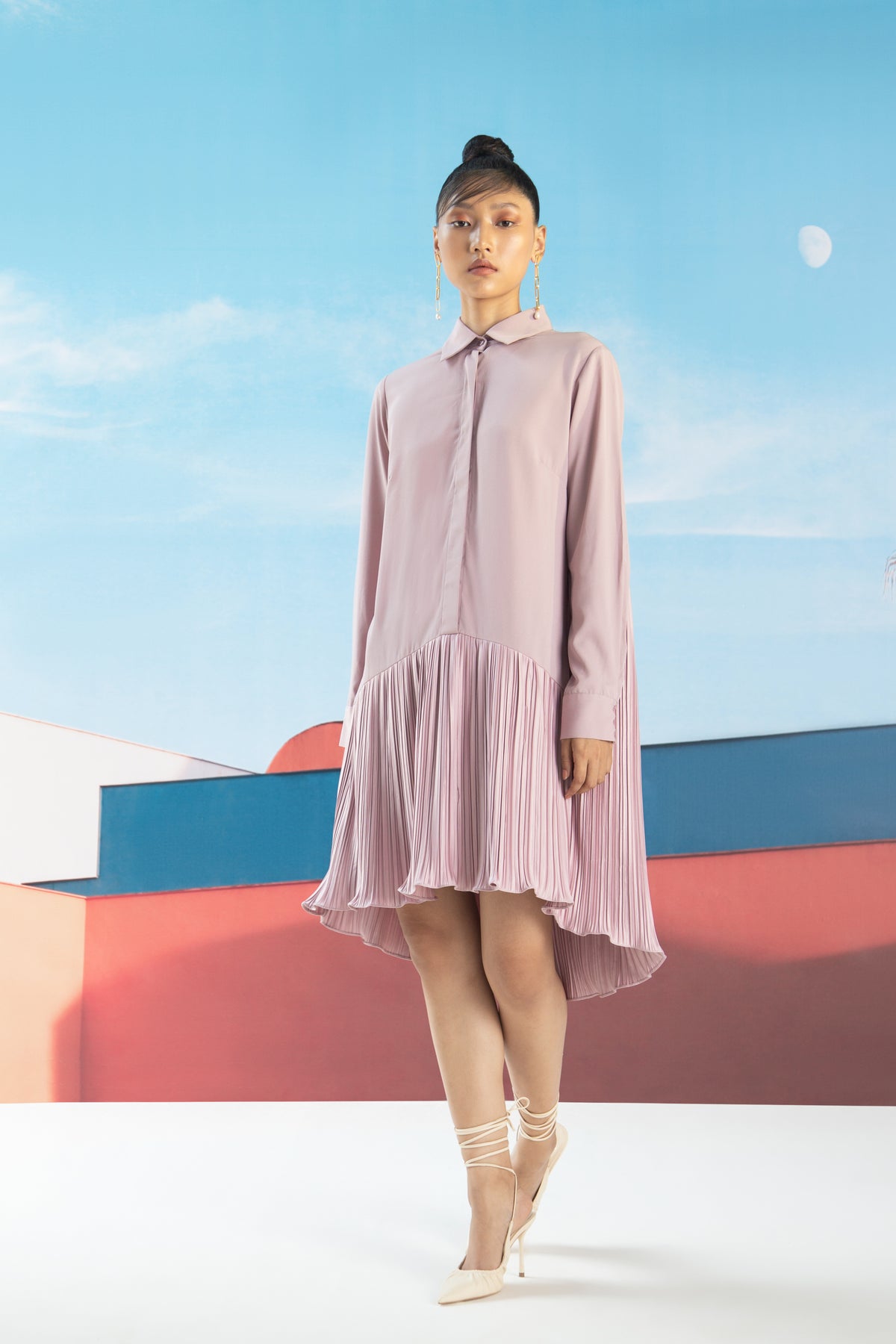 Mauve Shirt Pleats Dress