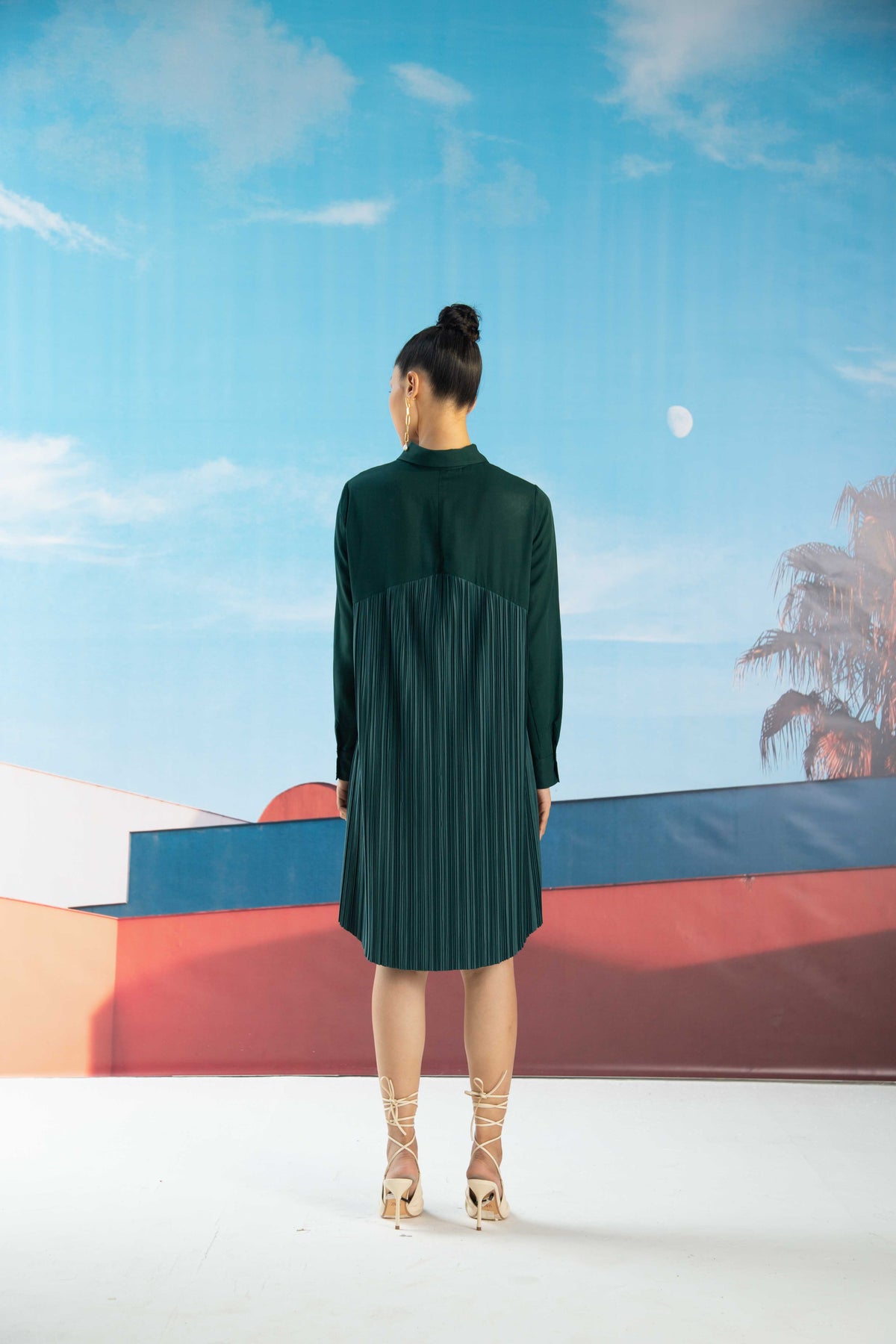 Green Shirt Pleats Dress