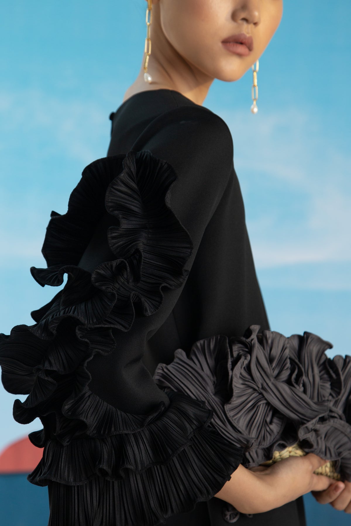 Black Flower Sleeves Dress