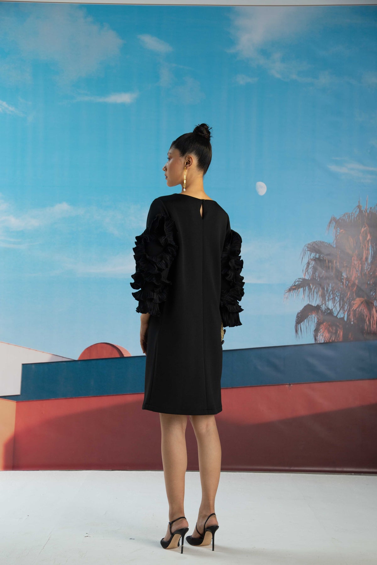 Black Flower Sleeves Dress