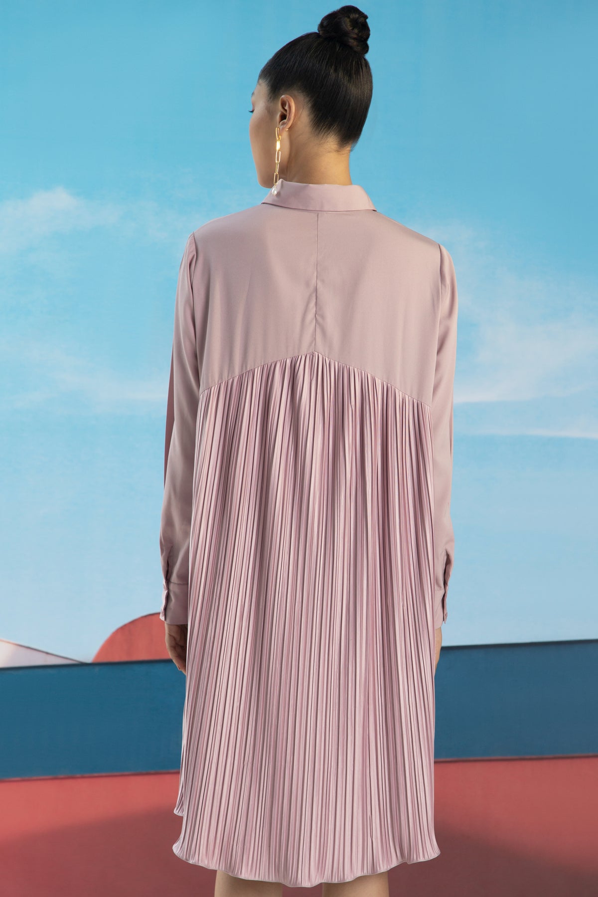 Mauve Shirt Pleats Dress