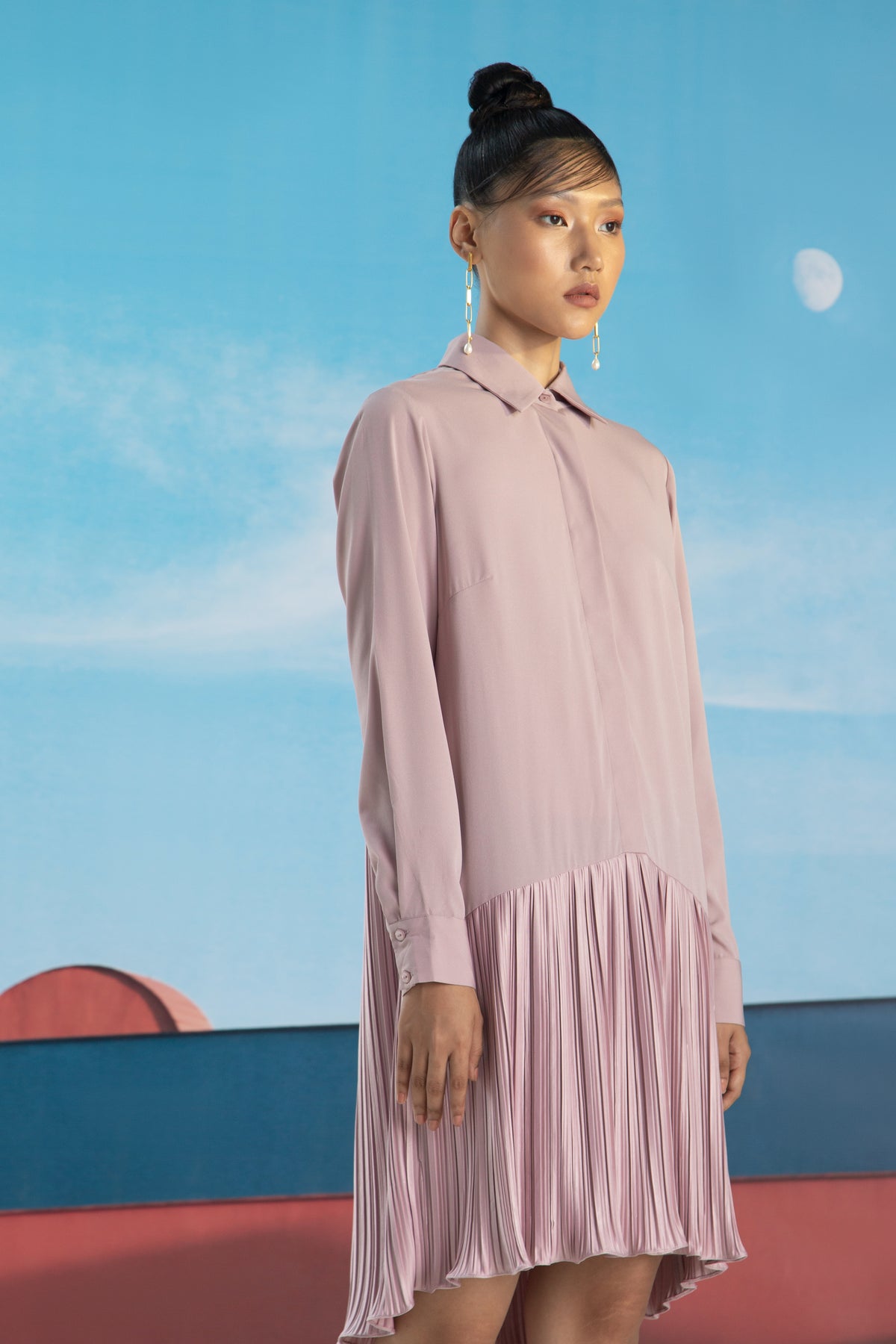 Mauve Shirt Pleats Dress