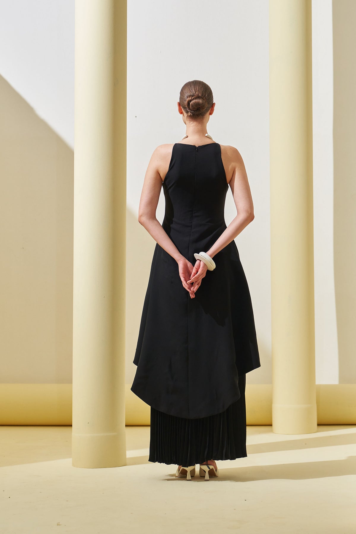 Black Peplum Pleated Gown