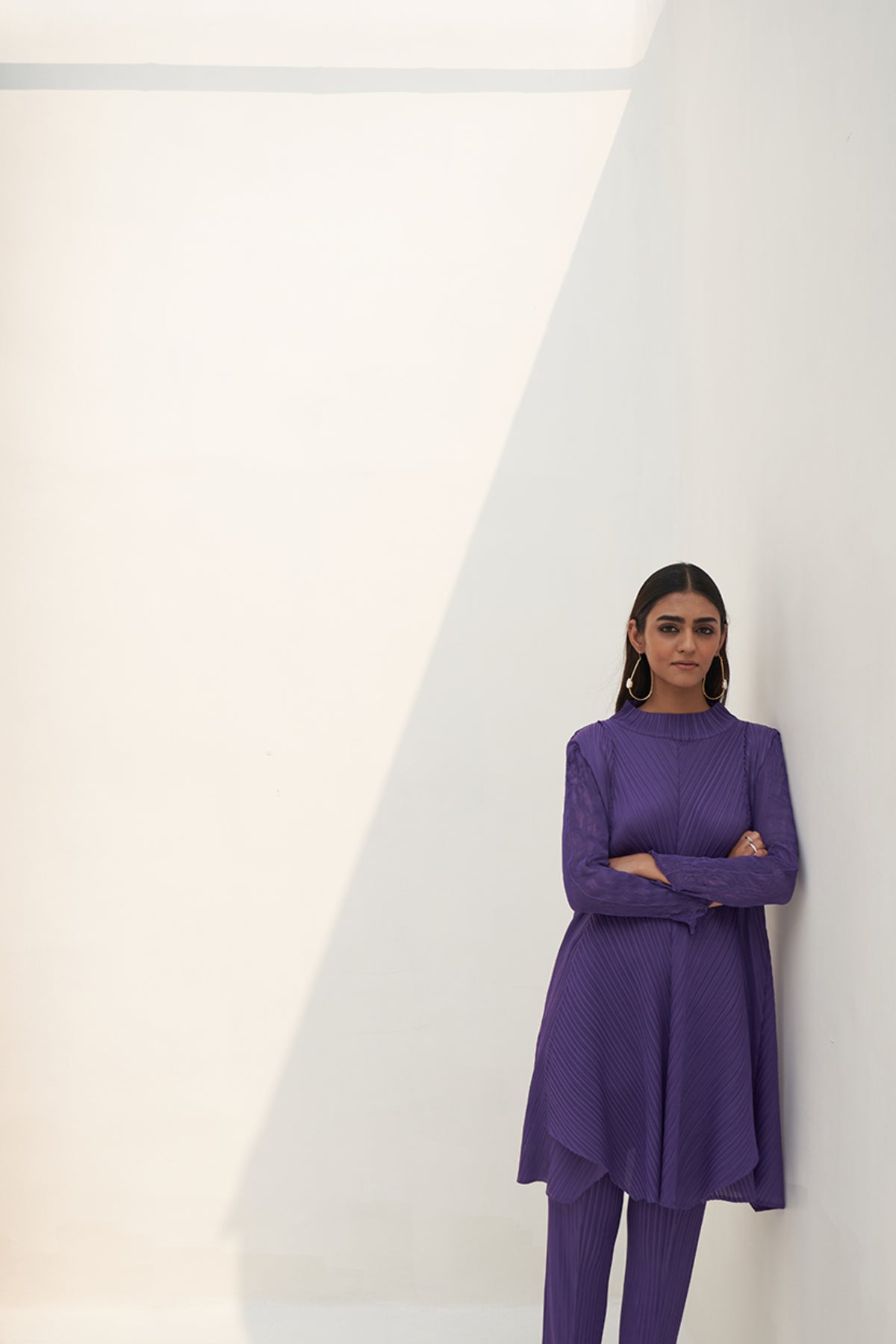 Purple Crushed Sleeves Co-ord Set