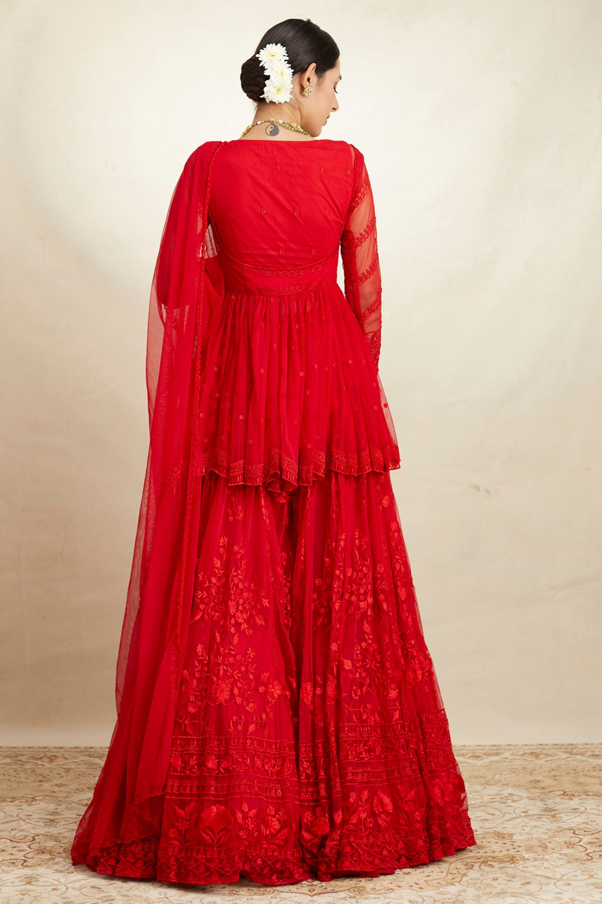 Red Peplum and Sharara Set