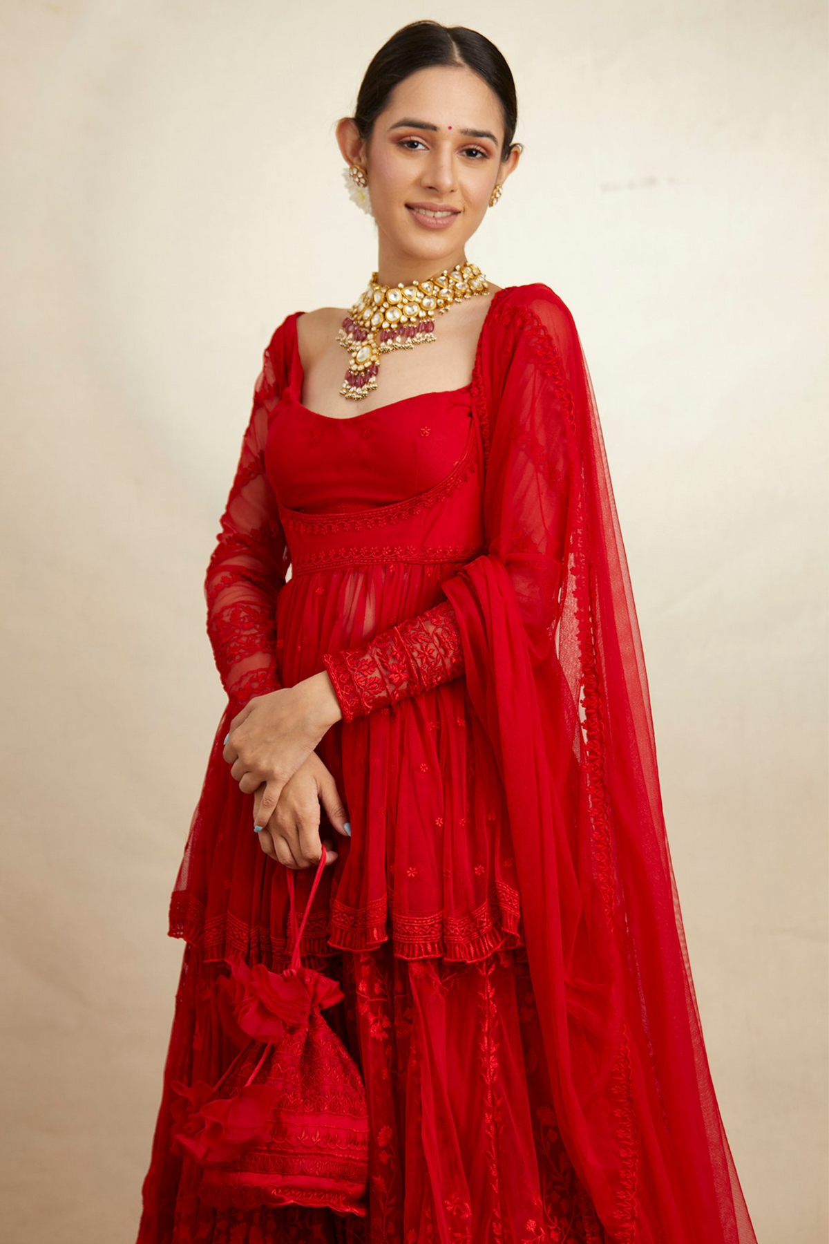 Red Peplum and Sharara Set