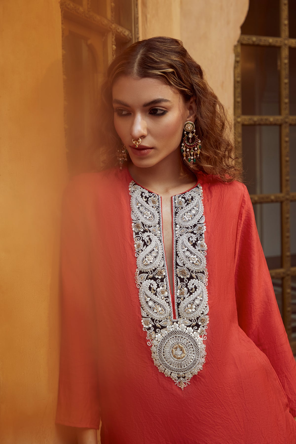 Red Short Kaftan Set