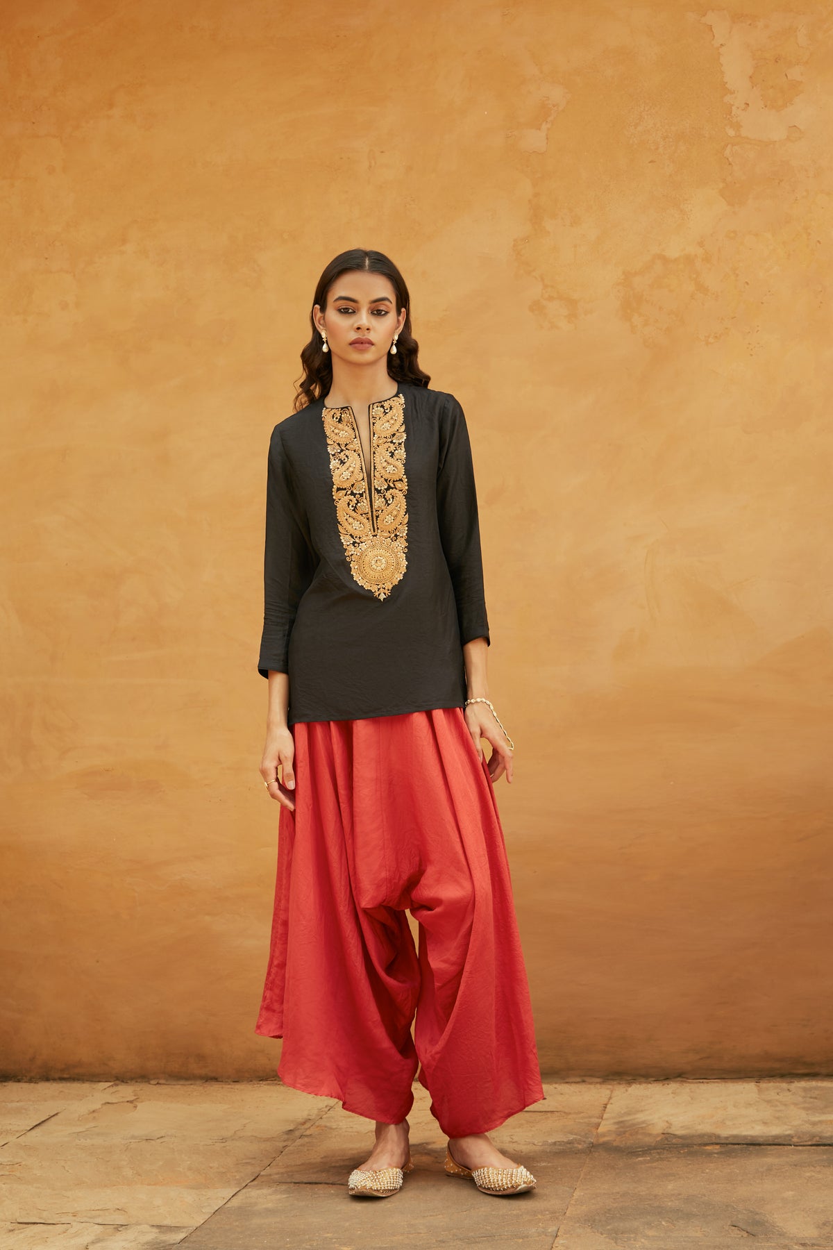 Black And Red Short Kurti Set
