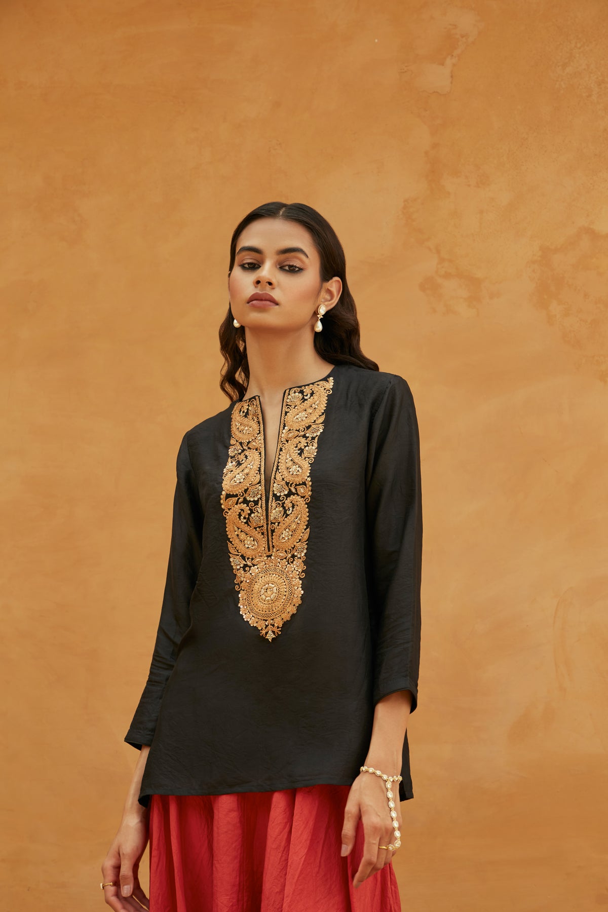 Black And Red Short Kurti Set
