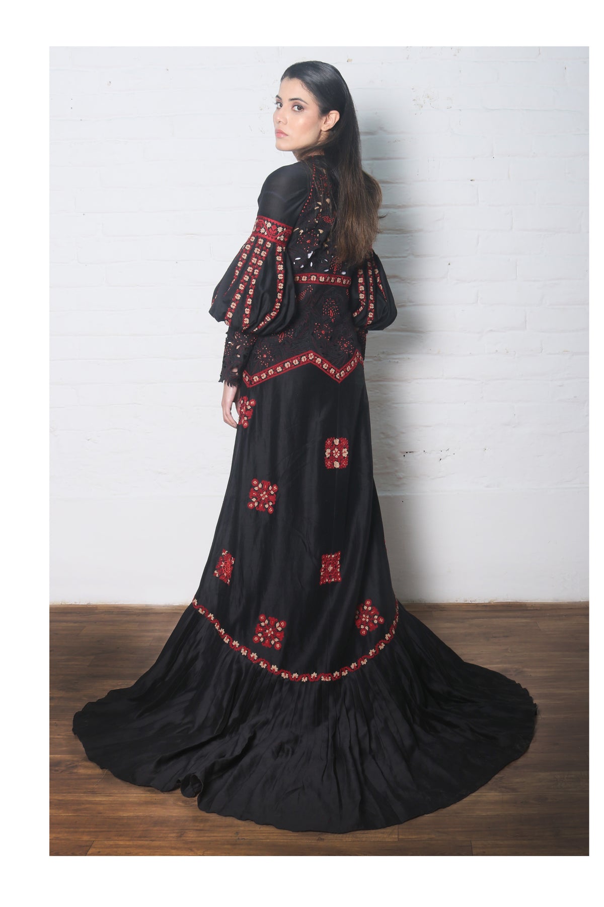 Black chanderi cutwork gown