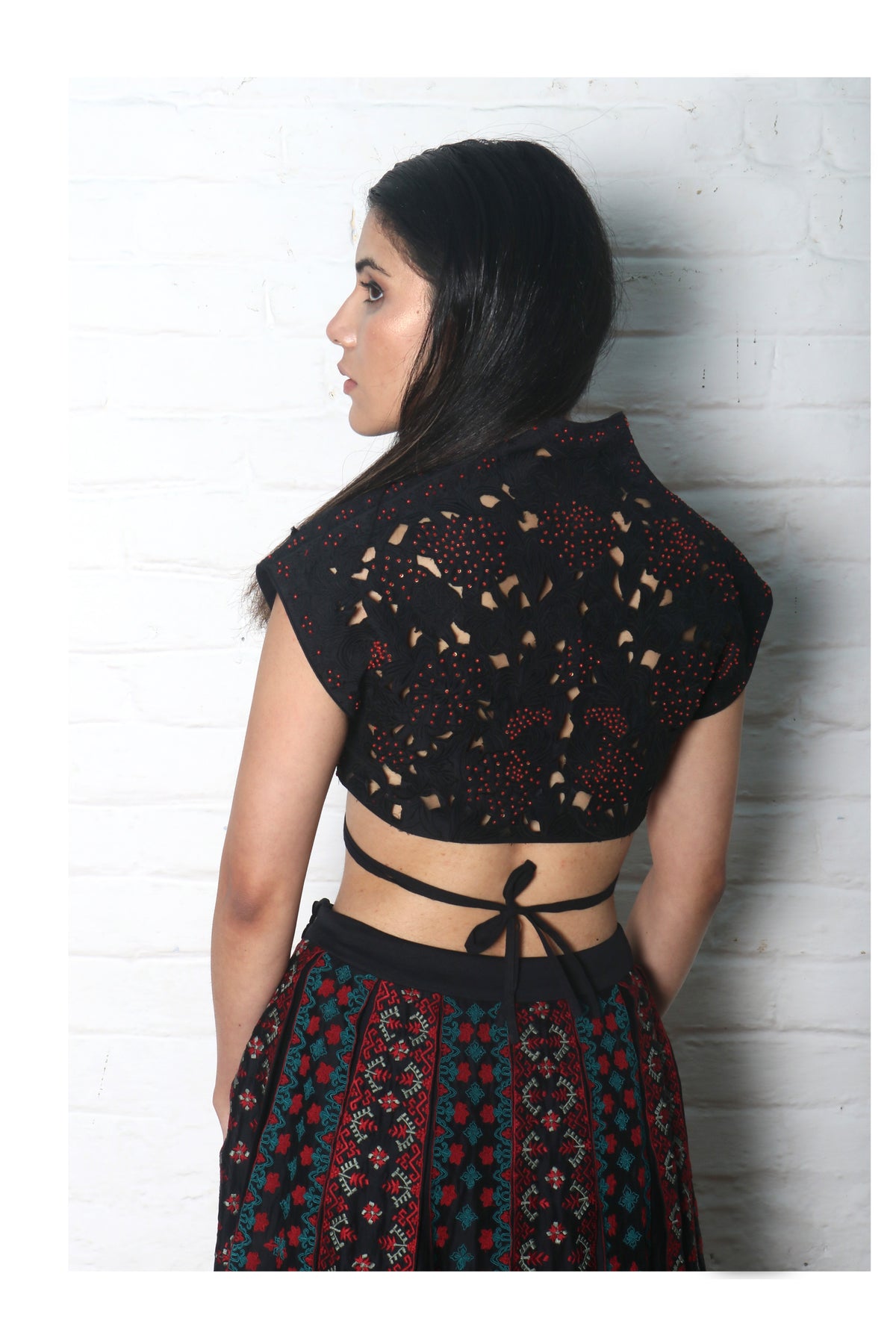 Black chanderi cutwork blouse