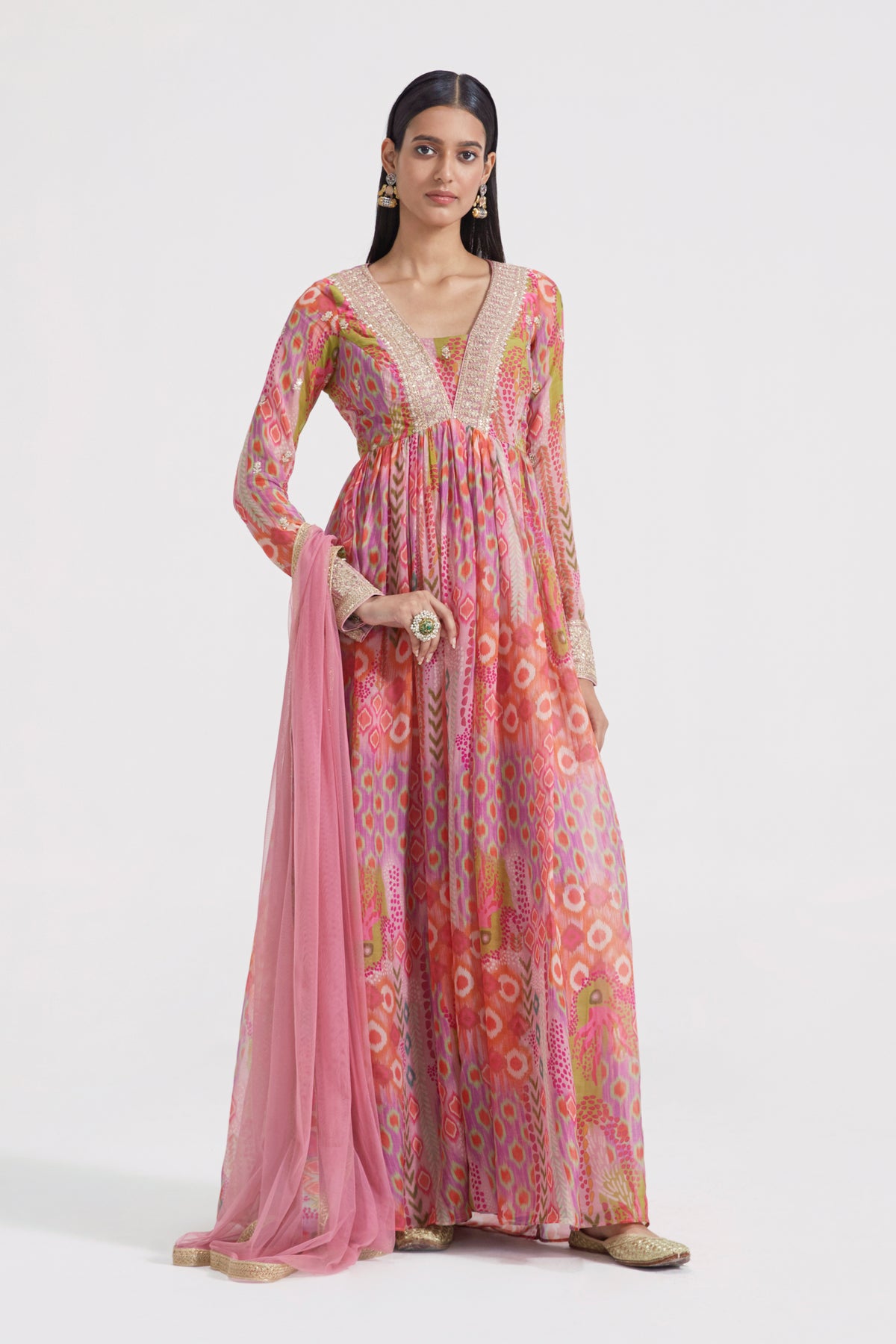 Multicoloured Anarkali Set