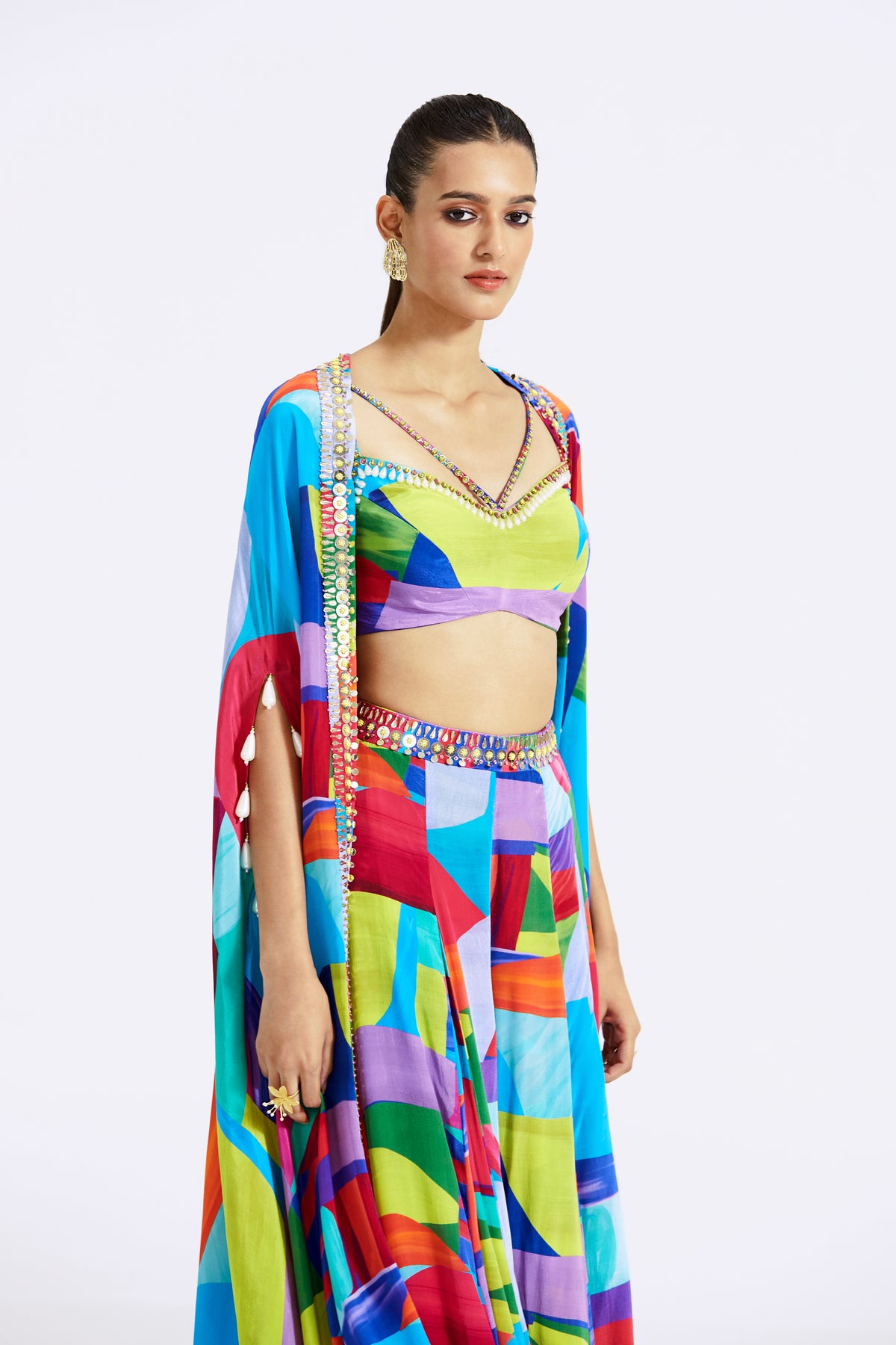 Multicoloured Embroidered Skirt Set