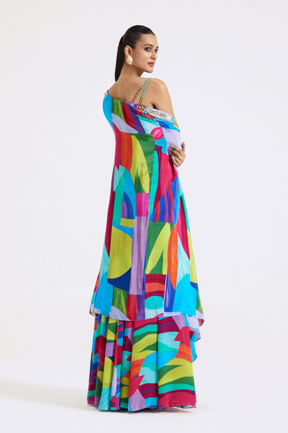Multicoloured Embroidered Skirt Set