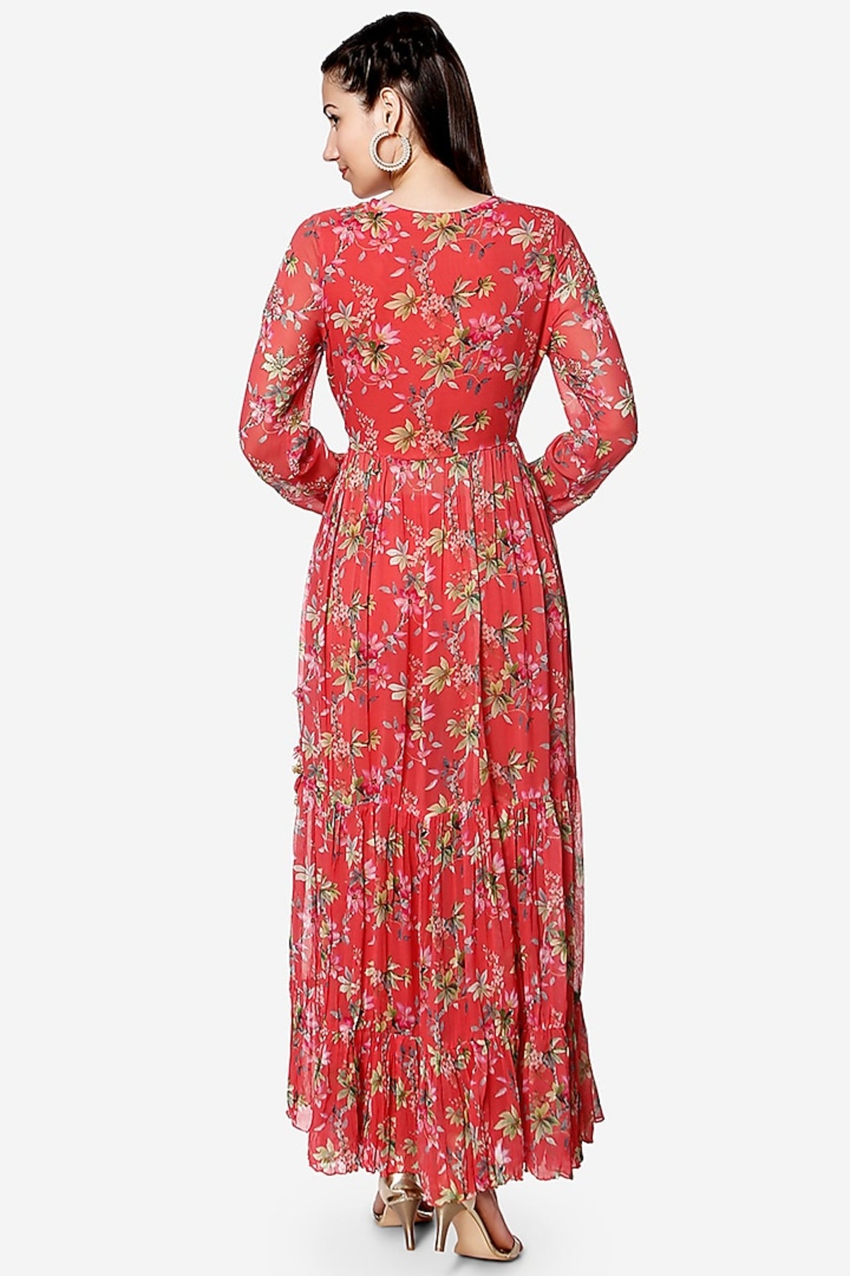 Coral printed overlap dress set