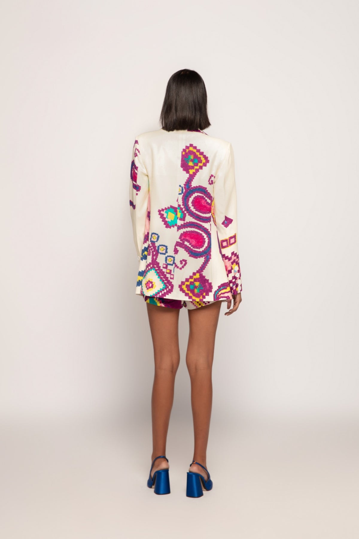 Paisley Blazer With Bustier and Shorts