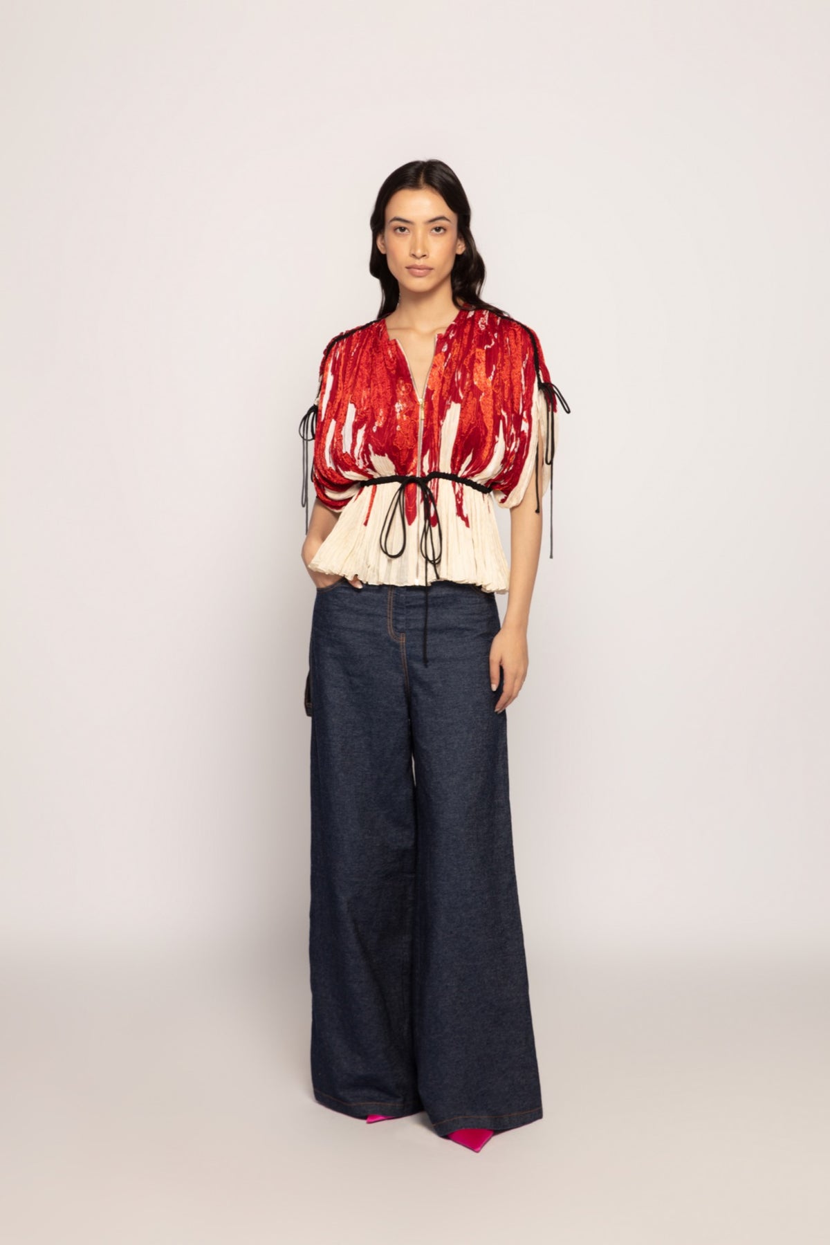 Bandhani Kaftan Blouse With Jeans