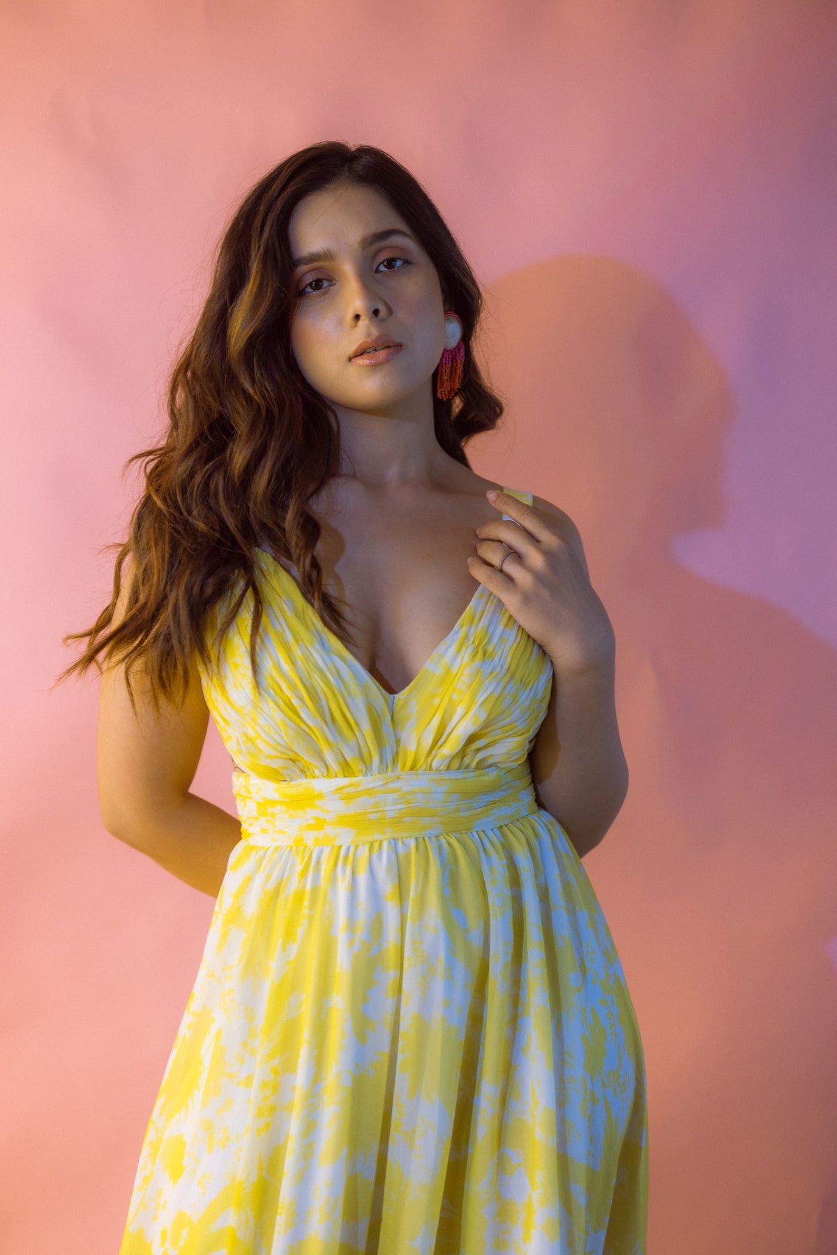 Yellow &amp; white suzani layered dress