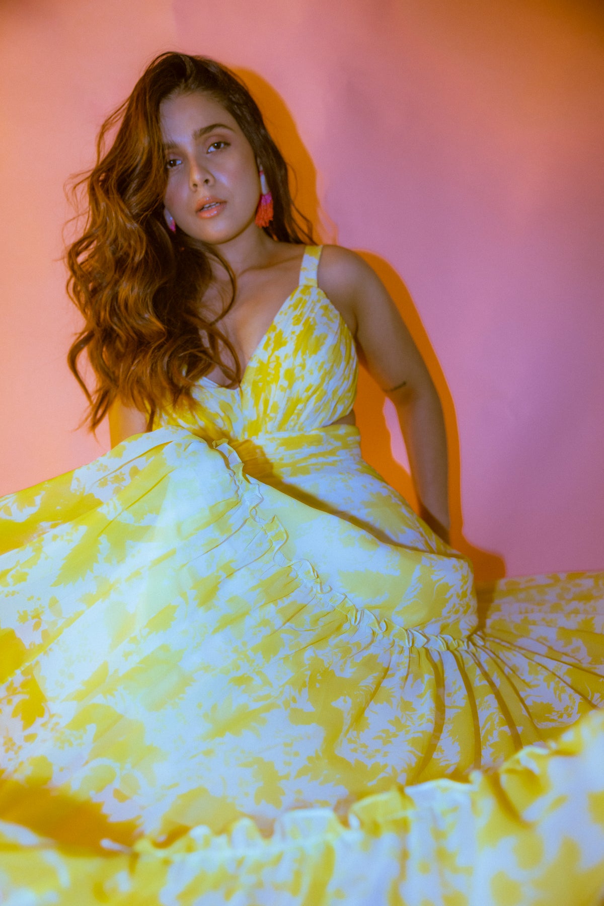 Yellow &amp; white suzani layered dress