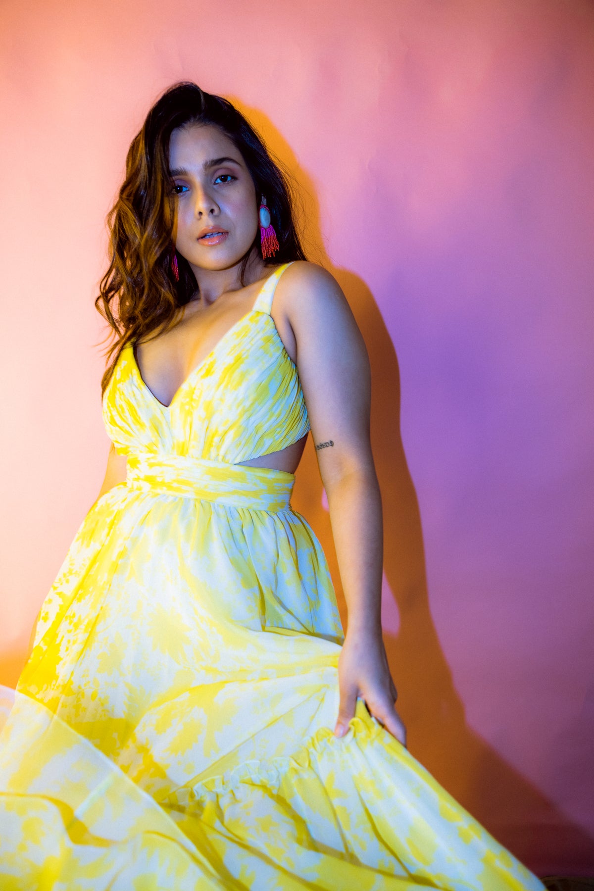 Yellow &amp; white suzani layered dress