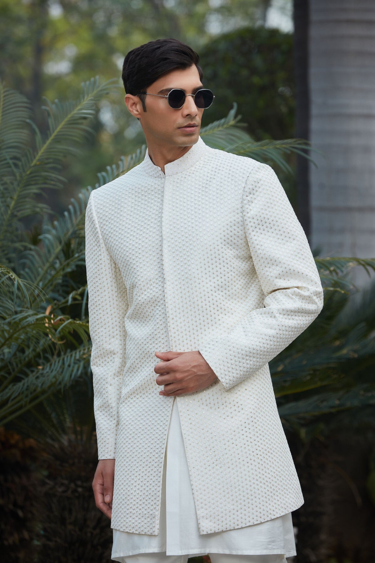 Rak?a Chikankari Achkan Jacket Set