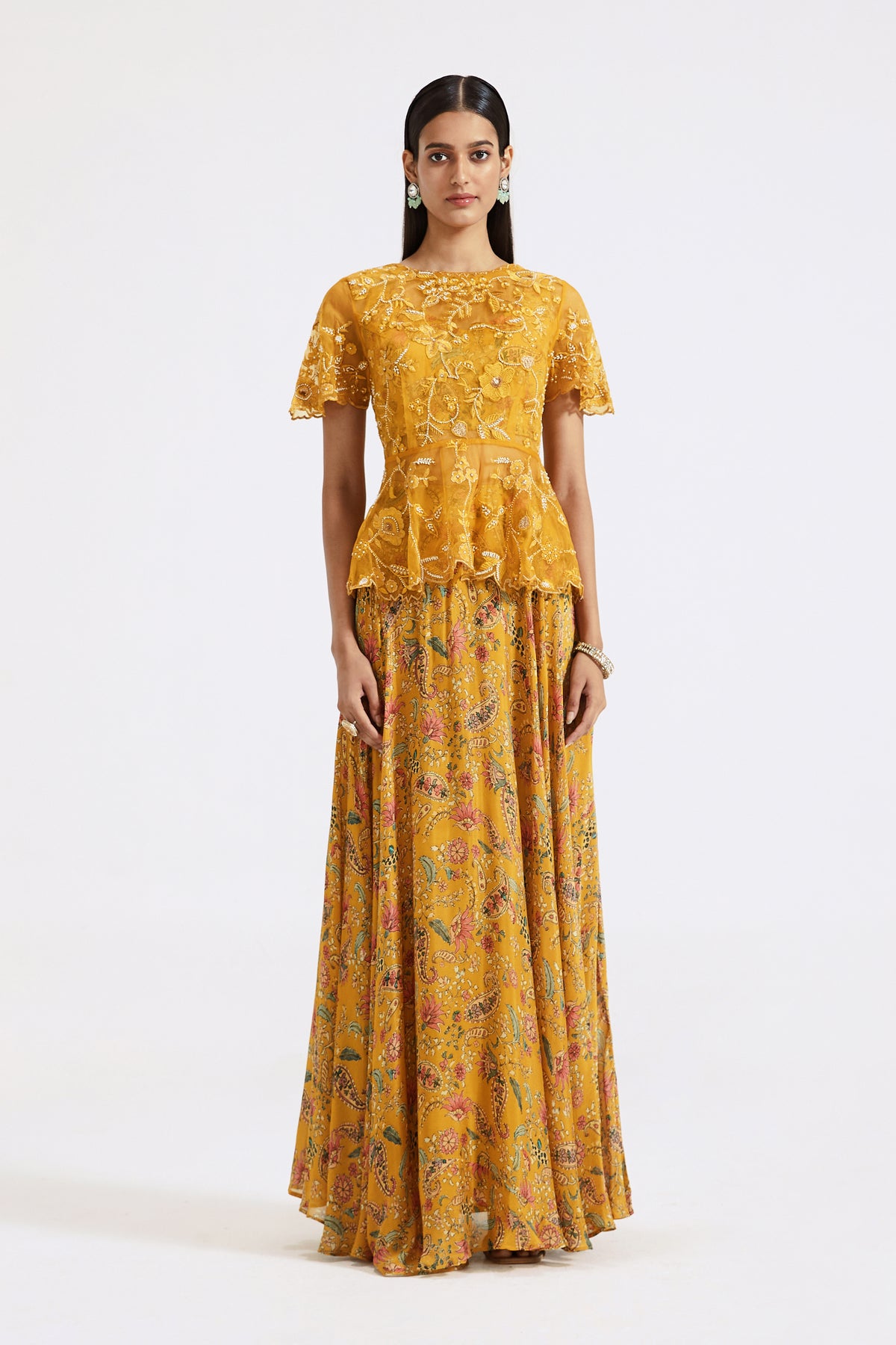Yellow Embroidered Skirt Set