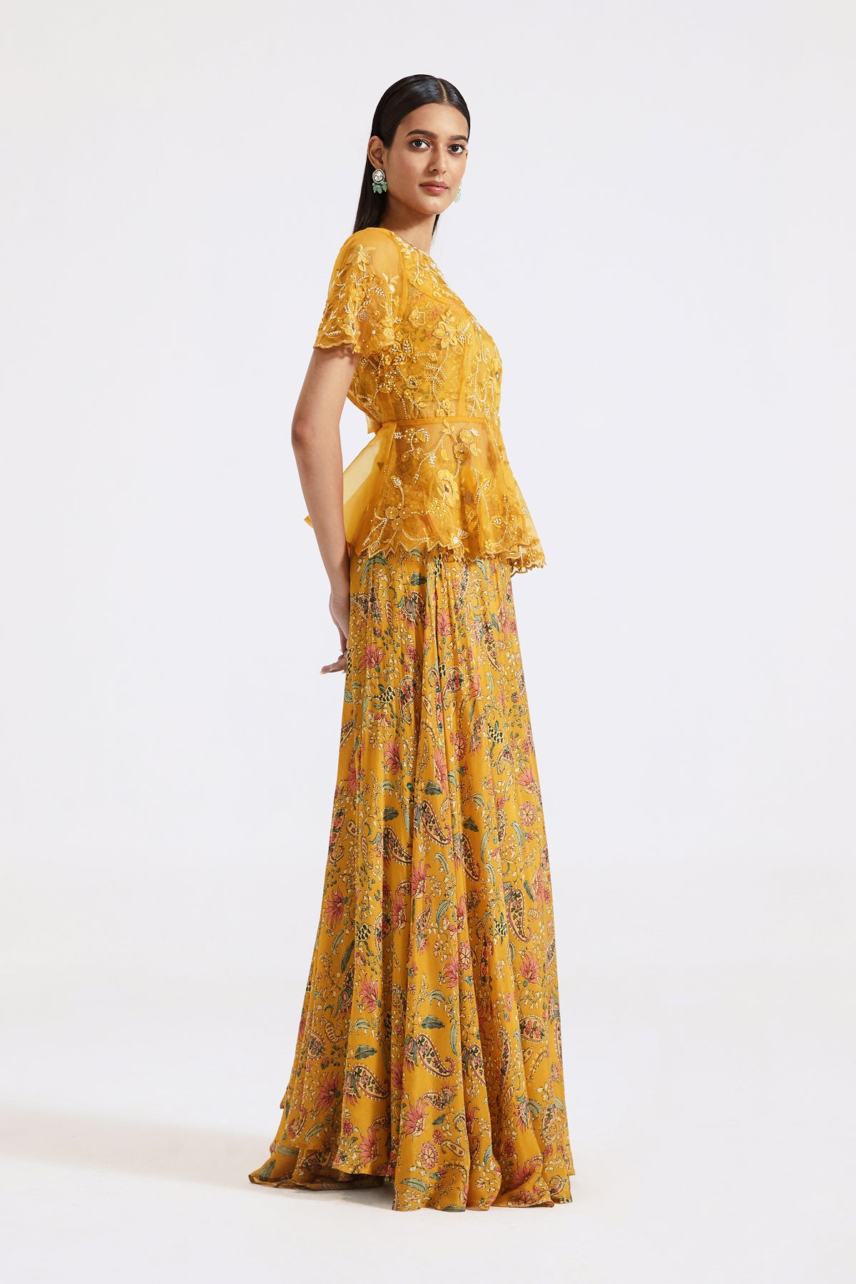 Yellow Embroidered Skirt Set