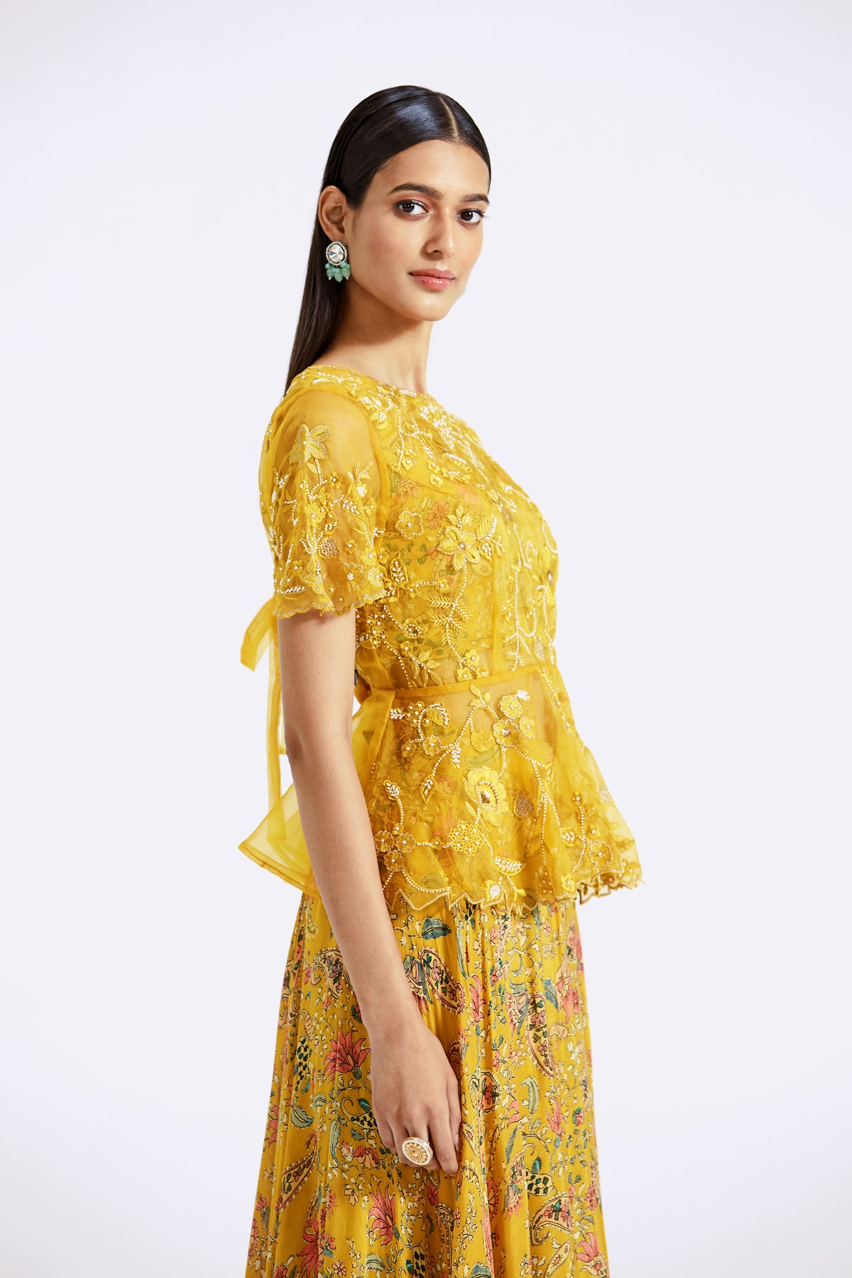 Yellow Embroidered Skirt Set