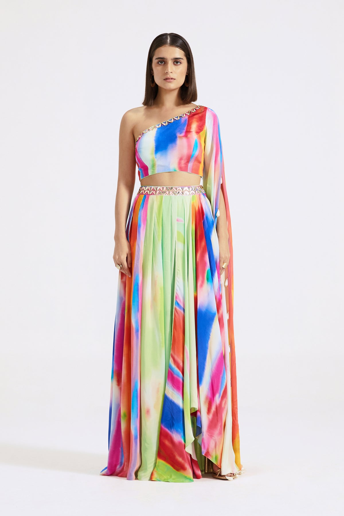 Multicoloured One-shoulder Gown