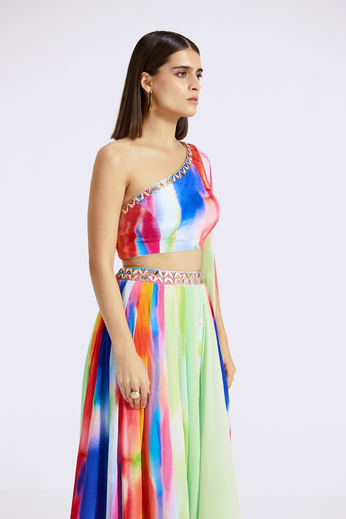 Multicoloured One-shoulder Gown