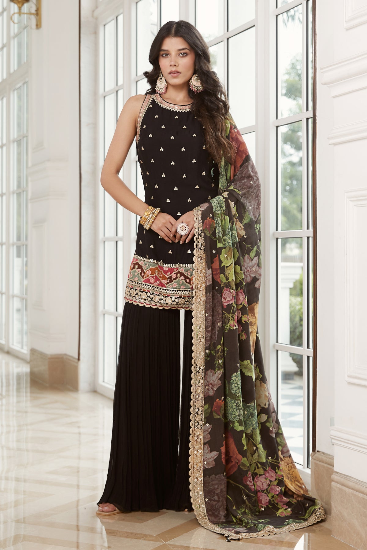 Black Georgette Sharara Set