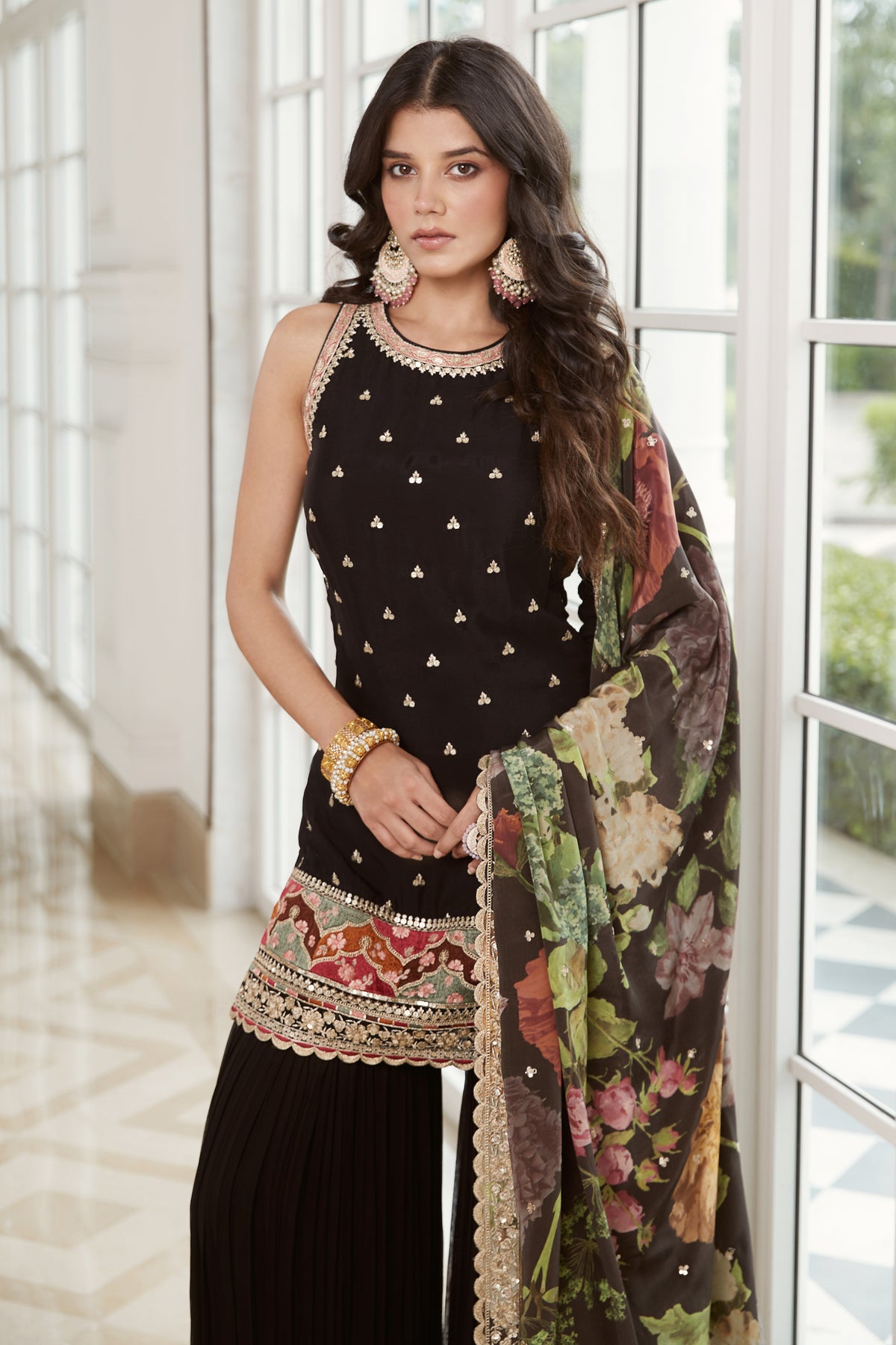 Black Georgette Sharara Set