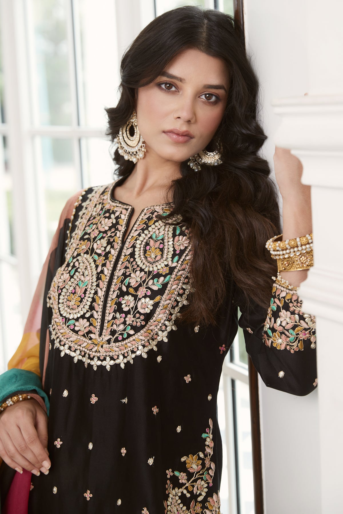 Black Embroidered Sharara Set