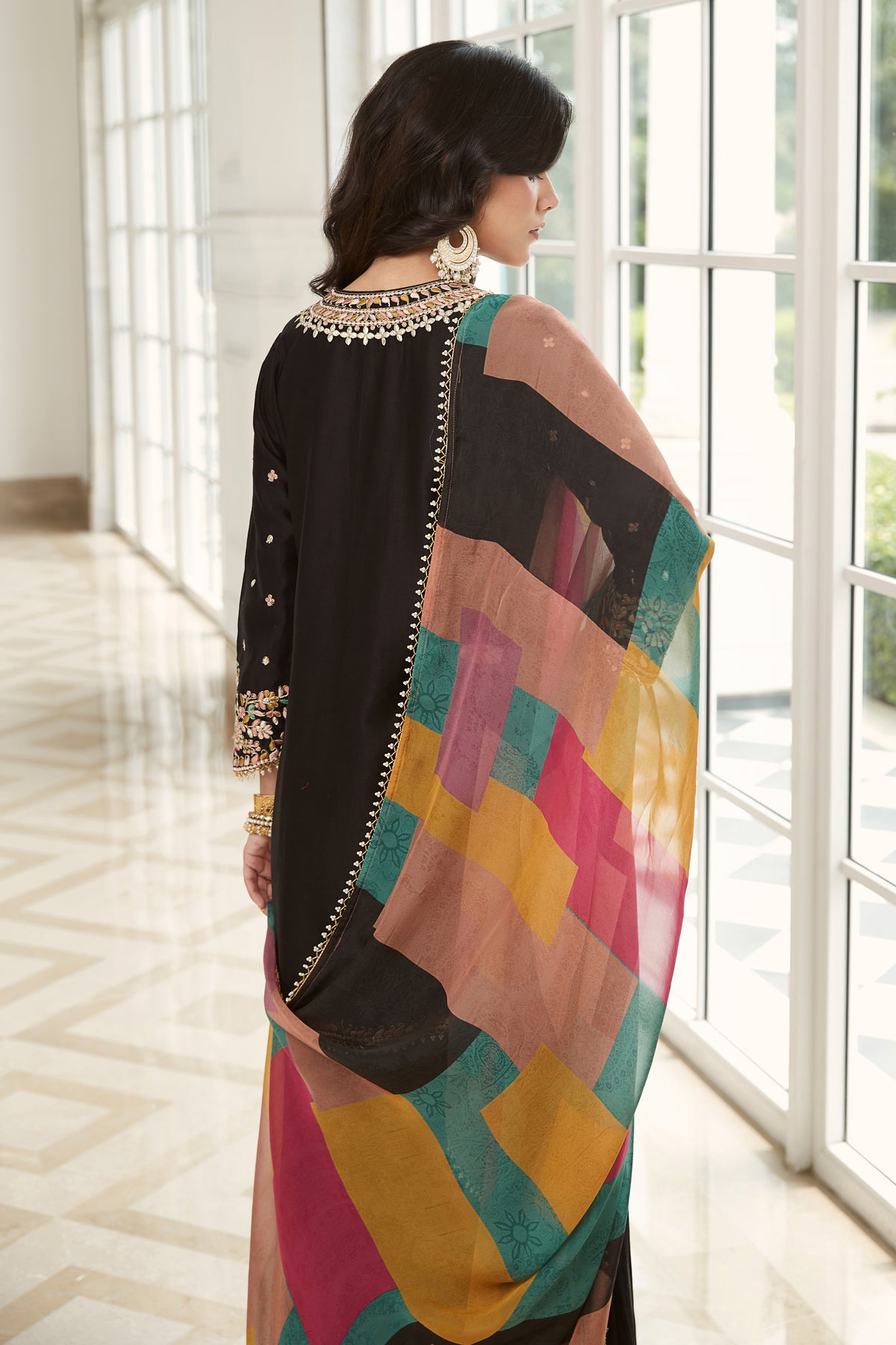 Black Embroidered Sharara Set
