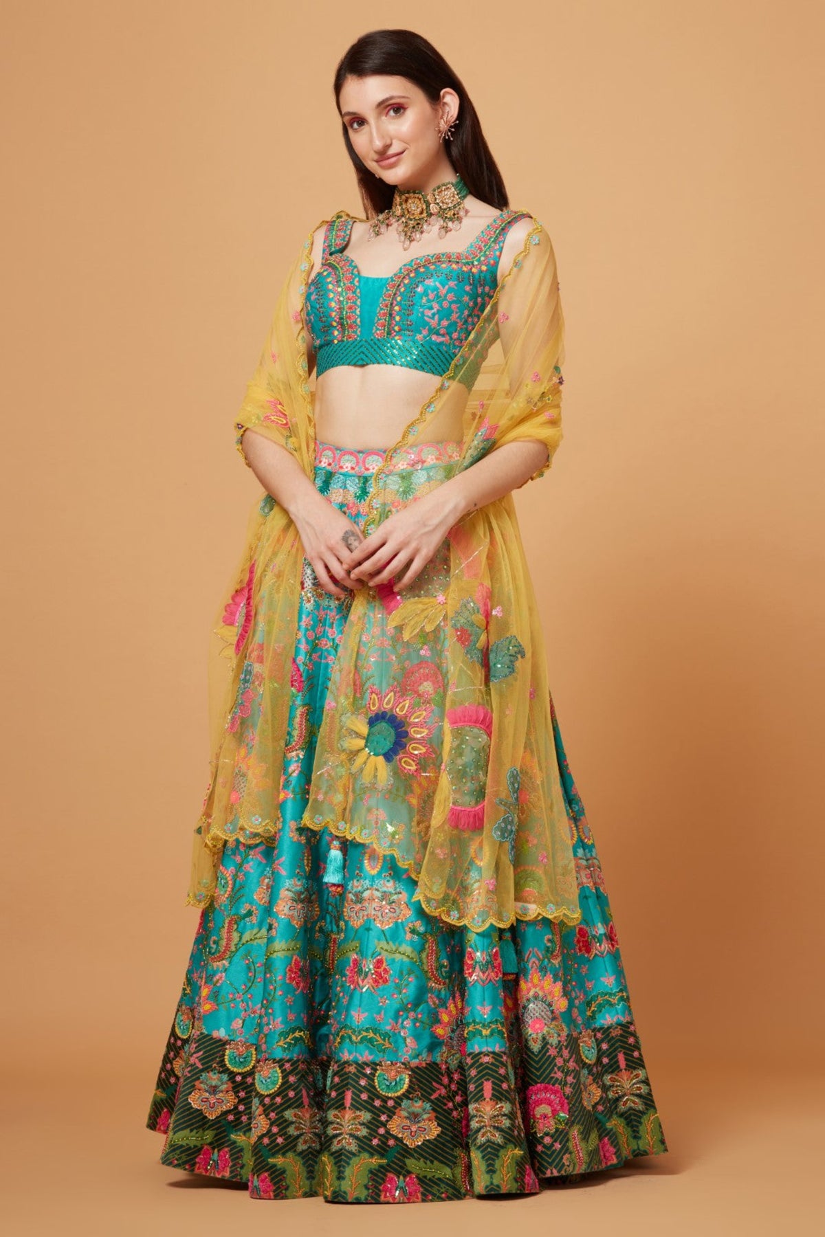 Sea Green Embroidered Lehenga Set