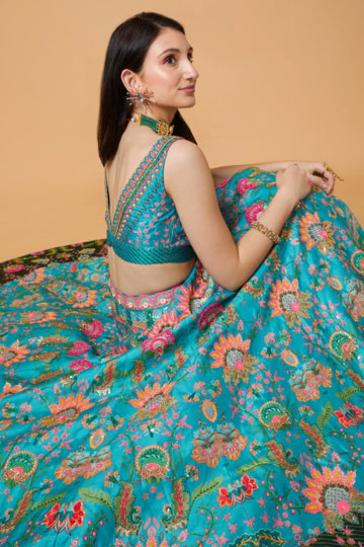 Sea Green Embroidered Lehenga Set