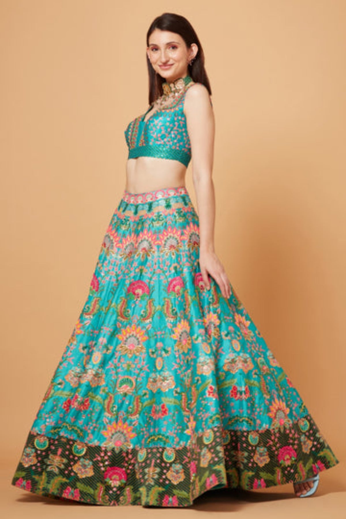 Sea Green Embroidered Lehenga Set