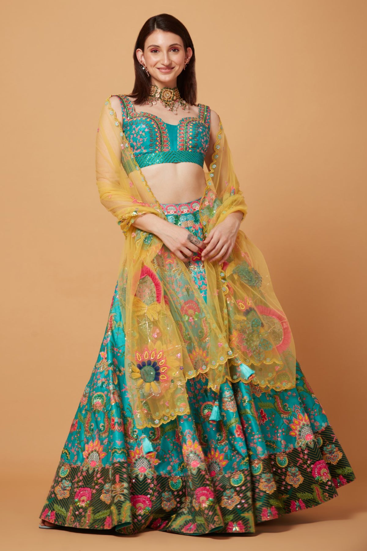 Sea Green Embroidered Lehenga Set