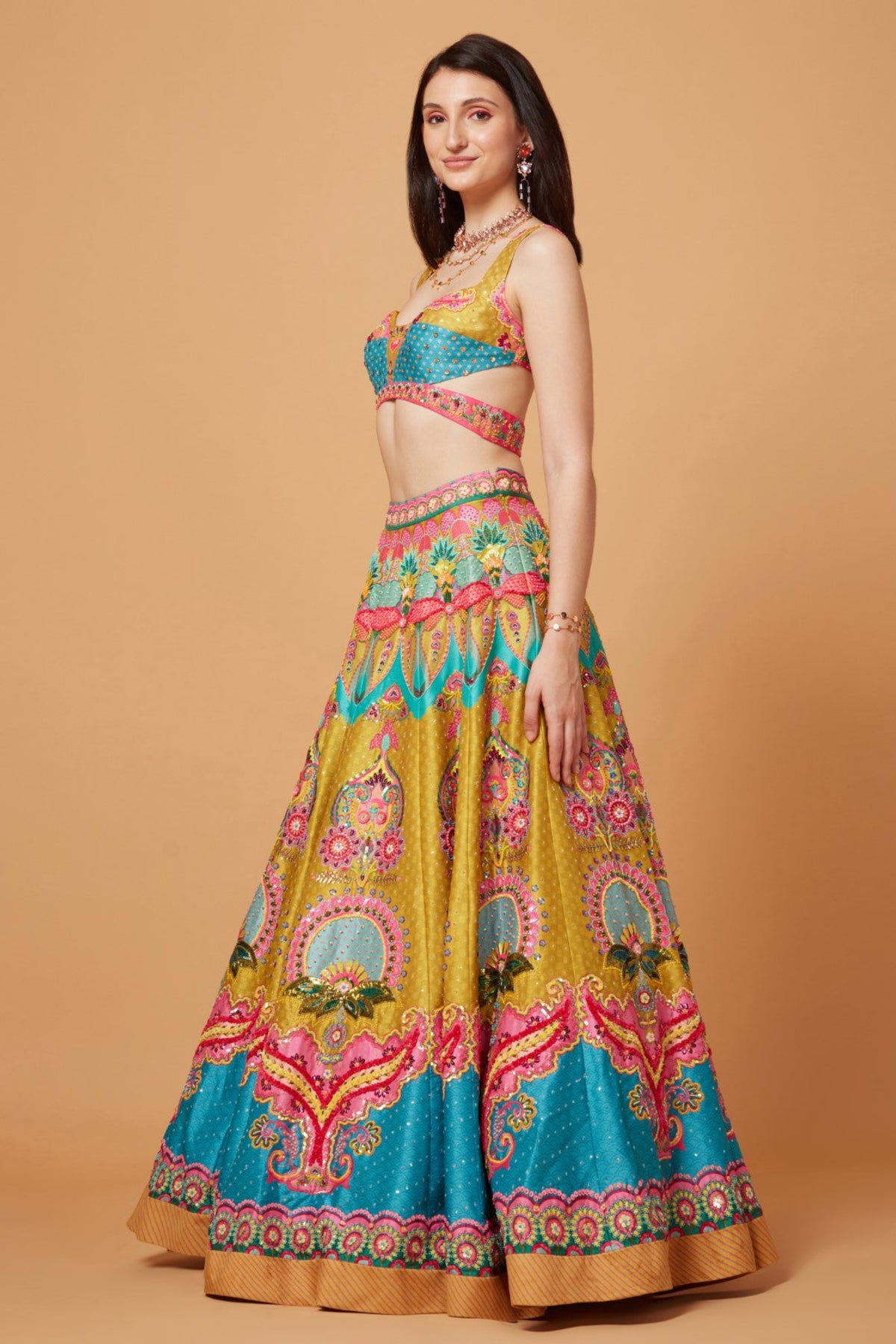 Lime Mustard Embroidered Lehenga Set