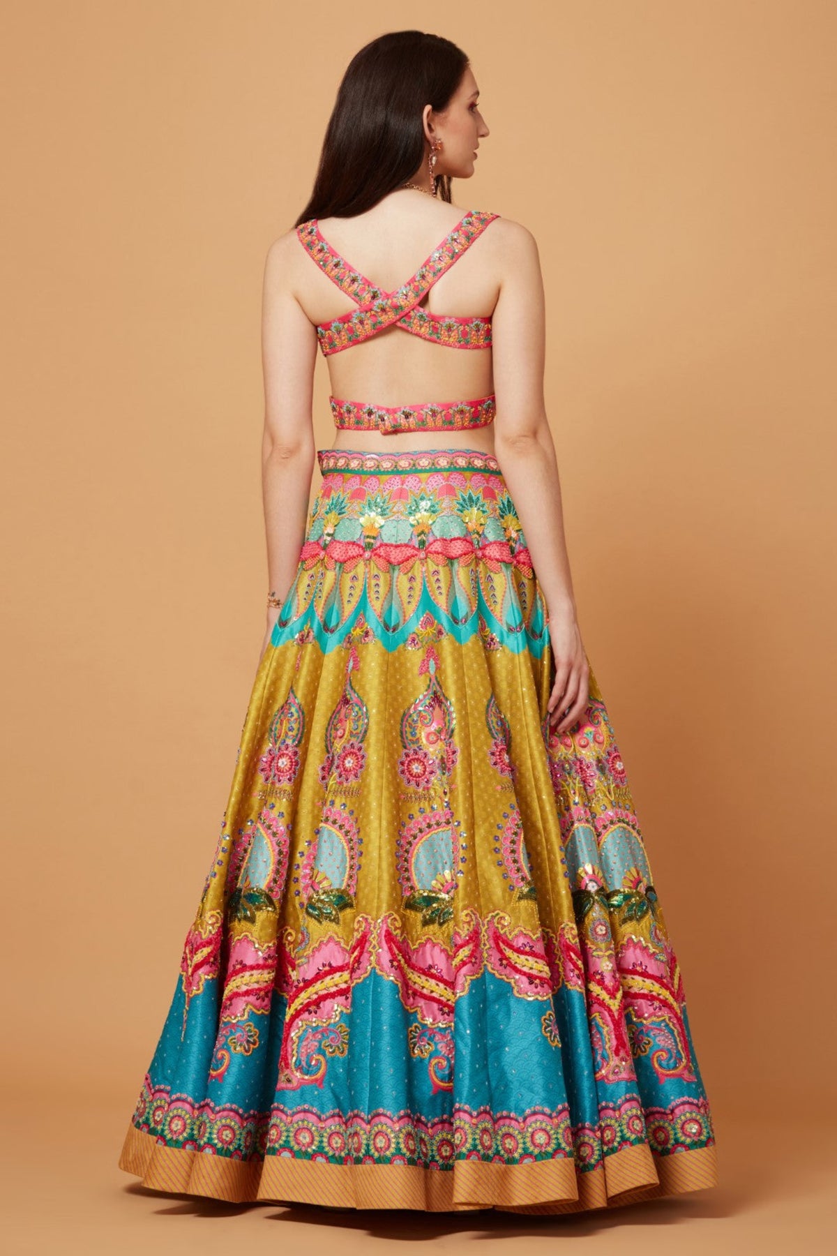 Lime Mustard Embroidered Lehenga Set